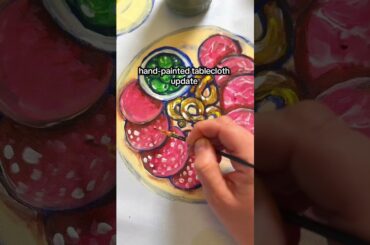 I got bored of plain tablecloths so I’m hand painting an Italian feast on mine 🍅 Halfway there!