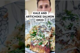 Kale and Artichoke Salmon Orzo #orzo #salmondinner #salmonrecipes #easydinners #athomecooking