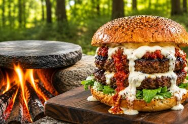 Italian Burrata Burger on Hot Stone | Outdoor Cooking 🔥