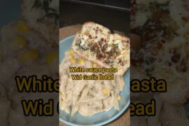 whitesauce pasta wid Garlic bread #shorts #whitesaucepasta #garlicbread #recipe #cooking #easyrecipe