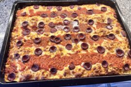 Detroit pizza with Turkish sausage