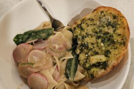 Pappardelle , Radishes and Turnip Greens with Anchovies and Garlic Butter