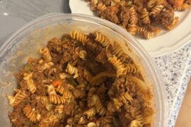 Batch of rotini with some meat sauce and veg to last 3 or 4 days