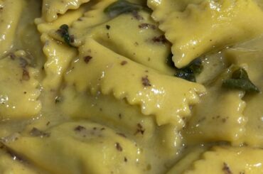 Attempt #2 at agnolotti. Mushroom filling, pan sauce with butter and lemon.