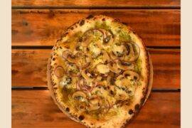 Mushroom and pesto pizza