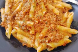 Penne with homemade Bolognese