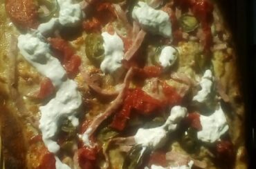 lazy absolute no knead 80& hydros AL Taglio pizza with Jalapeño and ham