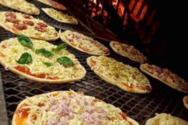 cooking for an event, grilled pizza, acacia firewood