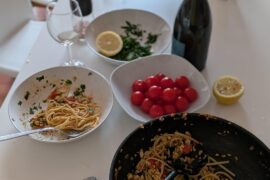 Spaghetti al Ragù di Lago (Lake Fish Ragù). Made with fresh Coregone caught this morning at Lake Garda! 🍝🐟