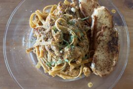 Family dinner: spicy chicken fettuccine