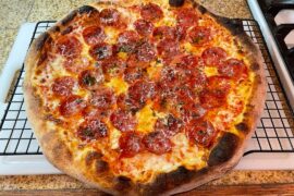 Pepperoni baked on a steel