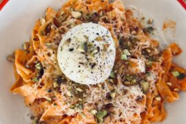 Homemade tagliatelle with pistachio