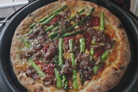 Asparagus and shallots in red wine.
