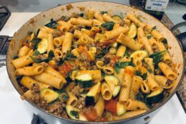 Dinner last night - Rigatoni with Italian sausage, zucchini, grape tomatoes, and spinach