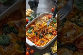 Tomato Spinach Ravioli Bake  #recipe #food #healthyeating #cooking #easyrecipe #mediterranean