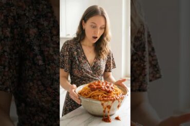 Real or AI? Can She Finish The Giant Bowl of Spaghetti?! #shorts #asmr #mukbang