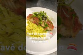 Pavé de saumon, sauce vierge, tagliatelles au pesto #food #secret de cuisine #