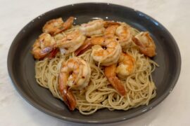 Shrimp scampi on angel hair pasta