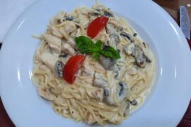 Creamy chicken and mushroom pasta for dinner tonight