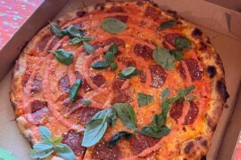 Vodka sauce, pep, basil & cheese