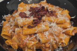 Pasta alla zozzona finished with extra cheese and crispy guanciale on top. Any thoughts welcomed.