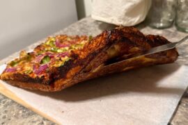 Crispy crust chicken sausage pizza