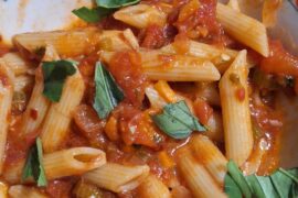 Pasta Night! Pene pomodoro with carrots, onions, celery 🤷‍♂️ basil too