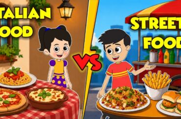 Italian Food vs Street Food | Food Challenge | Kids Cartoon | Hindi Kahaniya | Puntoon Kids Hindi