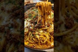 The Ultimate Cheesy Skillet Meat Sauce Pasta! 🍝🧀 #shorts #cooking