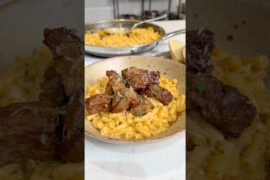 Garlic Butter Steak Bites with Creamy Parmesan Macaroni 😍 full recipe in the description