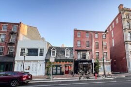 A stretch of the 200 block of Market Street in Old City, seen May 3, 2026.  From left: Frame restaurant at 222 Market St., the future Qahwah House at 224 Market St. (white building), the soon-to-open Monto at 226 Market St., Sonny's Famous Steaks at 228 Market St., the future Baba Doner Kebab at 230 Market St., and a future hot pot restaurant at 232 Market St.