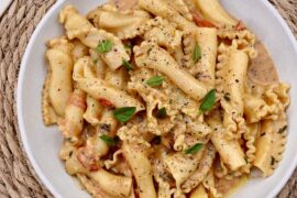 A take on Nigella Lawson’s “Gemelli with anchovies, tomatoes and mascarpone”
