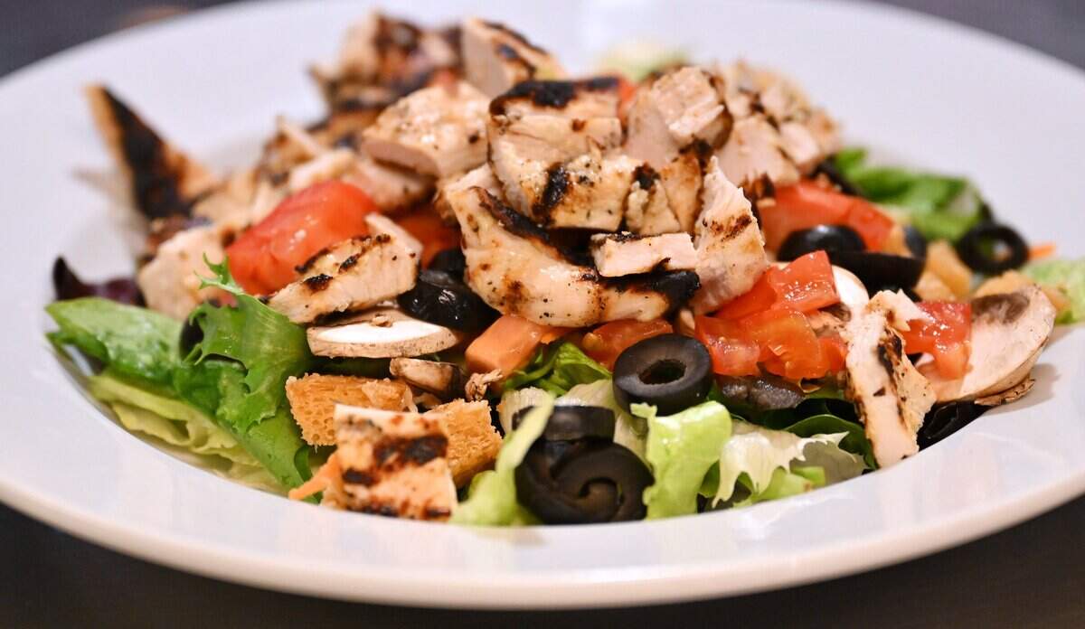 The Grilled Chicken Salad is seen at Pat Dicicco's Andiamo Ristorane Italiano, the latest property in the Diccico family, located along Shaw Avenue just east of Clovis Avenue Monday, June 29, 2026 in Clovis.