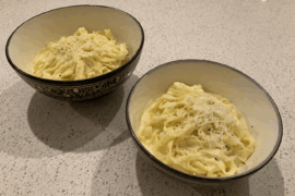 The photography isn’t great, but this is fresh homemade pasta with from-scratch Alfredo sauce and real Parmesan. Just imagine the flavours, it totally belongs here.