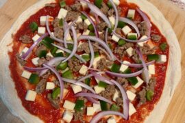 Sausage Pepper and Onion Pizza. Standard oven on steel - @550 for 6 min / 2 min broil