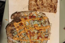 40 minute taco pizza. Dough from scratch