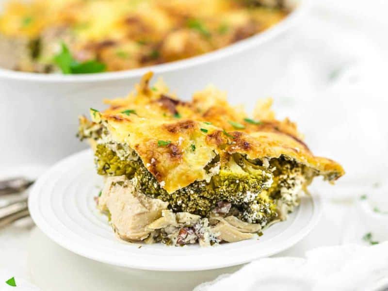 Chicken casserole with bacon and cheese.