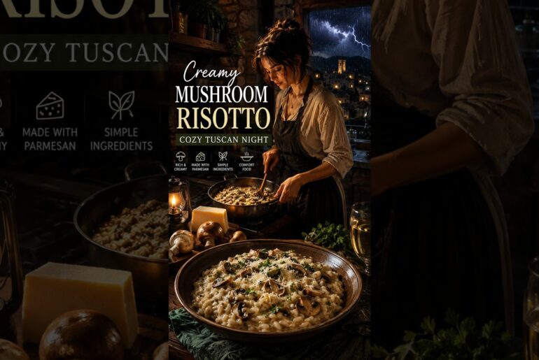 Making creamy and cheesy mushroom risotto | Ghibli ASMR cooking #shorts #cooking #fyp