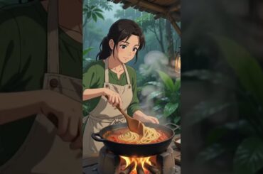 Cooking in the Jungle During a Rainstorm 🌧️🔥#shorts#viral