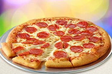 Traditional crust pepperoni pizza at Chuck E. Cheese.