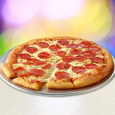 Traditional crust pepperoni pizza at Chuck E. Cheese.