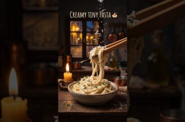 Miniature Creamy Garlic Pasta 🍝  Cozy Italian Cooking ASMR
