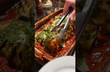 Pesto Eggplant Rollatini Bake | Cheesy Italian Stuffed Eggplant Recipe