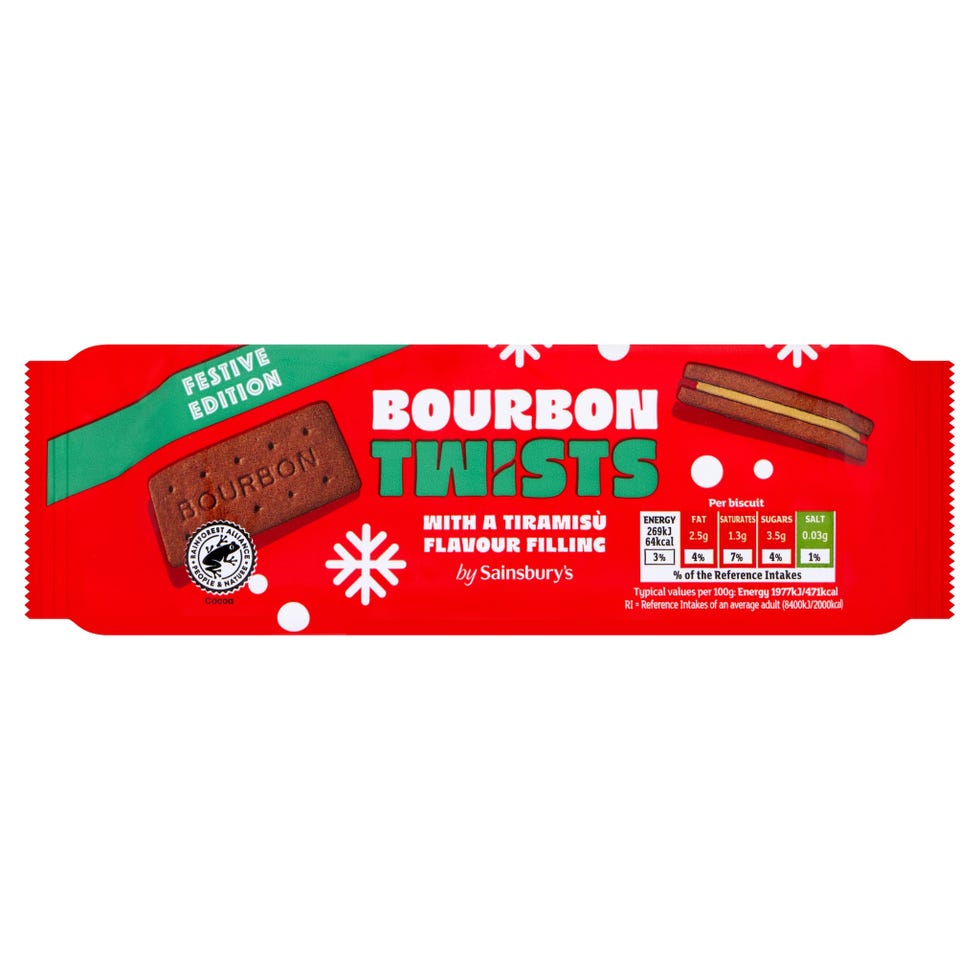 festive edition bourbon twists with tiramisu flavor filling in red packaging.