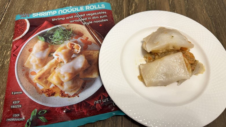Trader Joe's Shrimp Noodle Rolls Cooked Next to Package