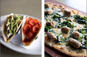 Italian Tacos, Sausage and Broccoli Rabe Flatbread, at Naples Flatbread Kitchen and Bar