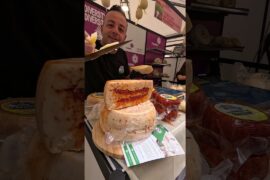 Italian Cheeses with Nduja Sausages from Calabria. Turin Slow Food Festival