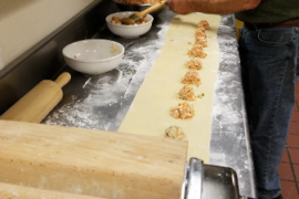 Line worker making seafood ravioli. Submitted photo from Caffe Biaggio.