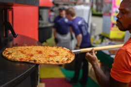 New Haven pizza tour on Elm City Party Bike includes hotel pizza suite