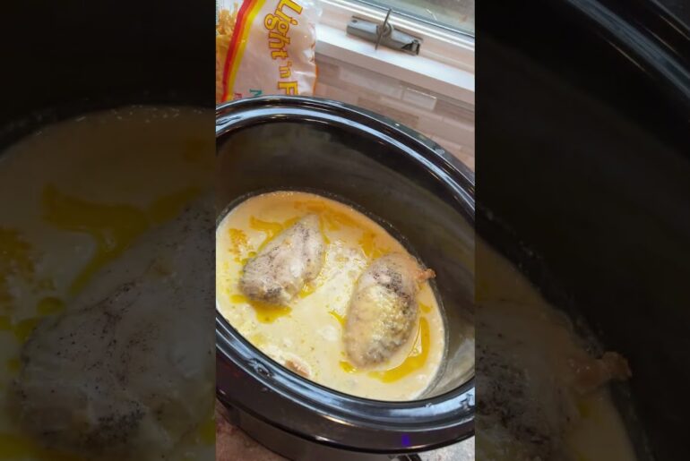 Cheesy Crockpot Chicken & Noodles Recipe #shorts